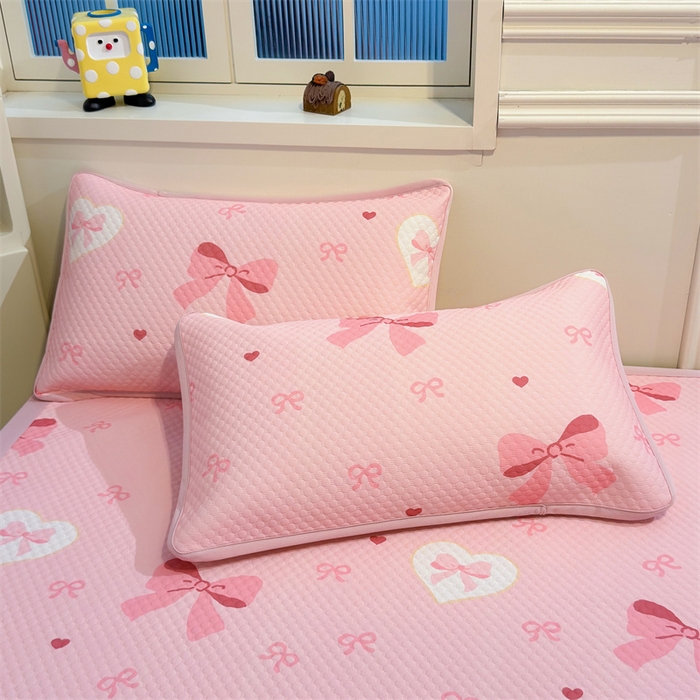 91家纺网 家纺一手货源 找家纺 喜居 2025新款A类印花凉感豆豆三明治复合款凉席席子 三明治复合款-粉色之恋