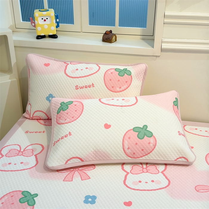 91家纺网 家纺一手货源 找家纺 喜居 2025新款A类印花凉感豆豆三明治复合款凉席席子 三明治复合款-可儿兔