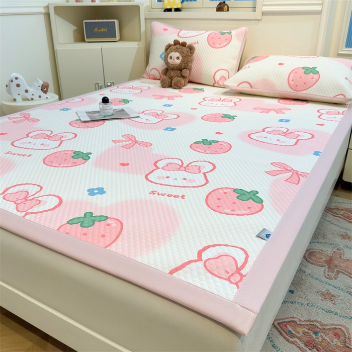 91家纺网 家纺一手货源 找家纺 喜居 2025新款A类印花凉感豆豆三明治复合款凉席席子 三明治复合款-可儿兔