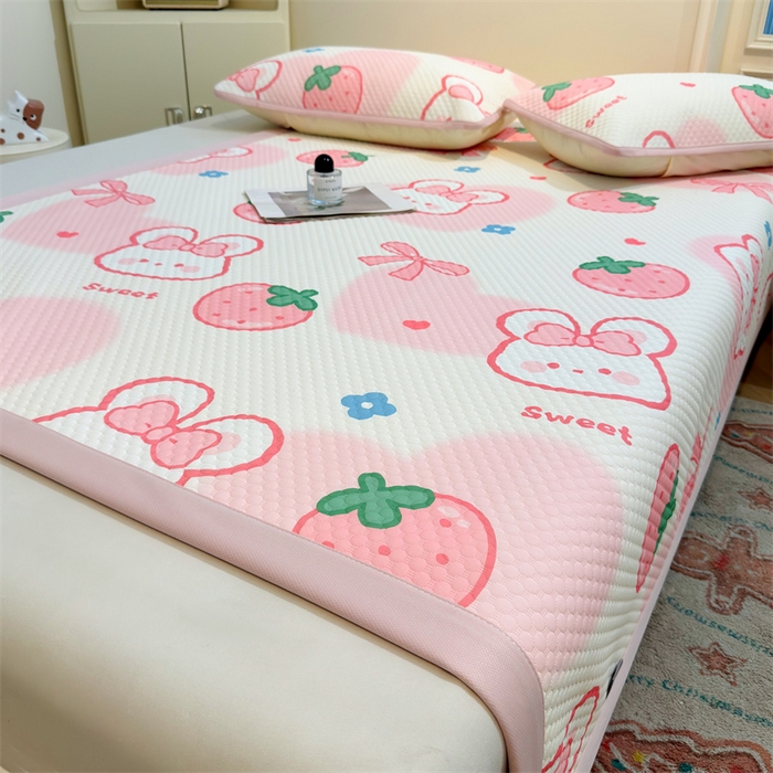 91家纺网 家纺一手货源 找家纺 喜居 2025新款A类印花凉感豆豆三明治复合款凉席席子 三明治复合款-可儿兔