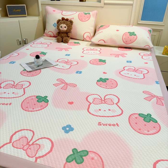 91家纺网 家纺一手货源 找家纺 喜居 2025新款A类印花凉感豆豆三明治复合款凉席席子 三明治复合款-可儿兔