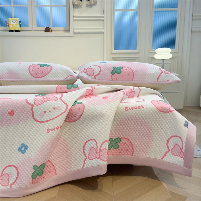 91家纺网 家纺一手货源 找家纺 喜居 2025新款A类印花凉感豆豆三明治复合款凉席席子 三明治复合款-可儿兔