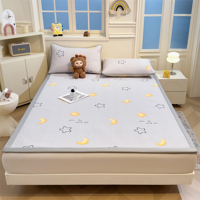 91家纺网 家纺一手货源 找家纺 喜居 2025新款A类印花凉感豆豆三明治复合款凉席席子 三明治复合款-星月