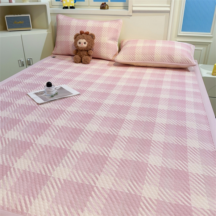 91家纺网 家纺一手货源 找家纺 喜居 2025新款A类印花凉感豆豆三明治复合款凉席席子 三明治复合款-晨曦粉