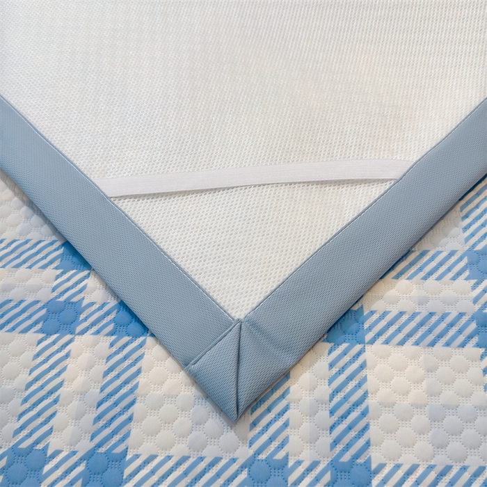 91家纺网 家纺一手货源 找家纺 喜居 2025新款A类印花凉感豆豆三明治复合款凉席席子 三明治复合款-晨曦蓝