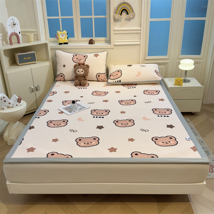 91家纺网 家纺一手货源 找家纺 喜居 2025新款A类印花凉感豆豆三明治复合款凉席席子 三明治复合款-小熊宝