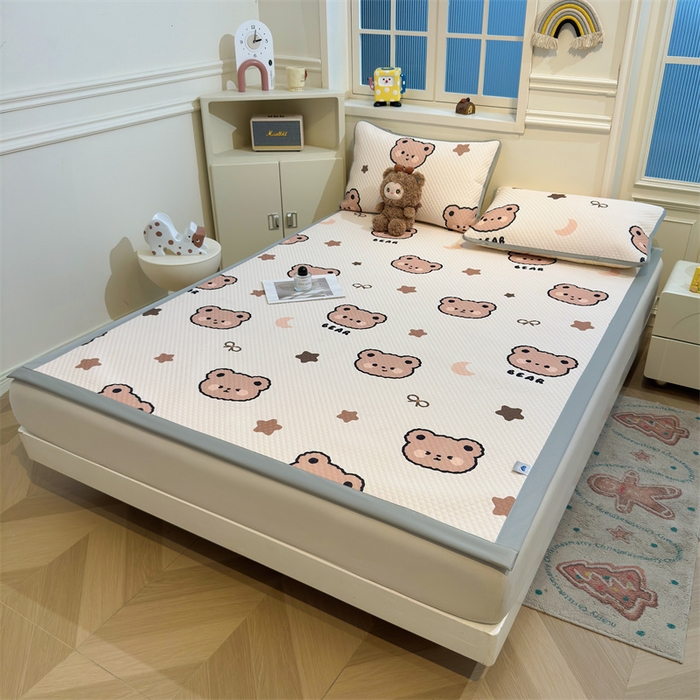 91家纺网 家纺一手货源 找家纺 喜居 2025新款A类印花凉感豆豆三明治复合款凉席席子 三明治复合款-小熊宝