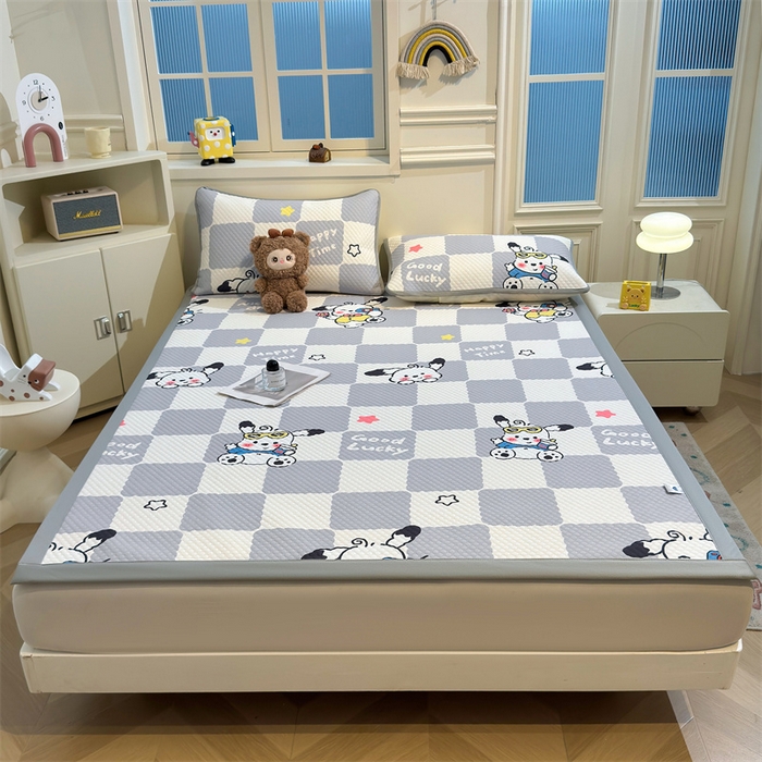 91家纺网 家纺一手货源 找家纺 喜居 2025新款A类印花凉感豆豆三明治复合款凉席席子 三明治复合款-欢乐狗