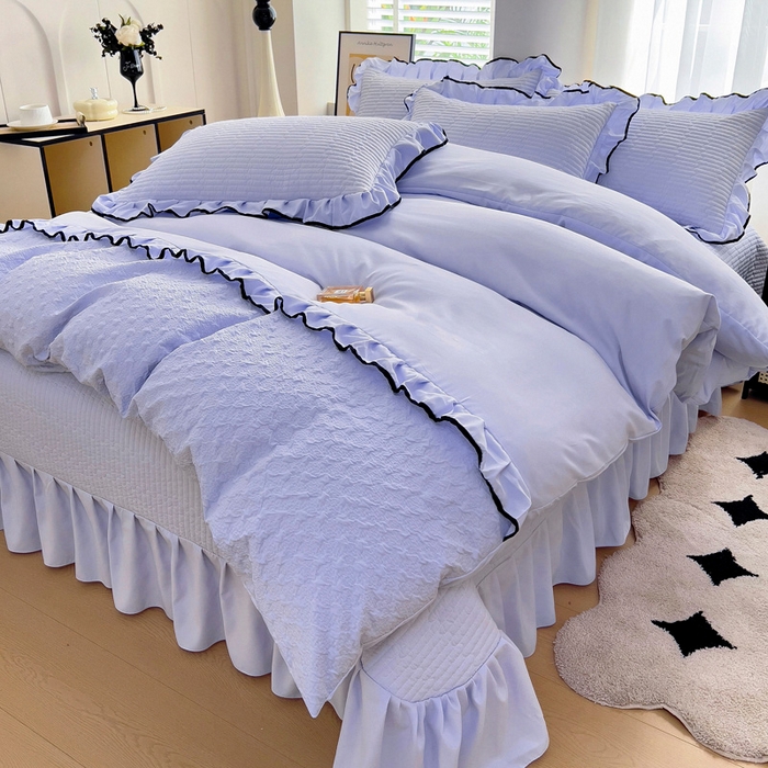 91家纺网 家纺一手货源 找家纺 畅畅家纺 2025新款时尚柔软水洗棉床盖被套四件套 丁香紫