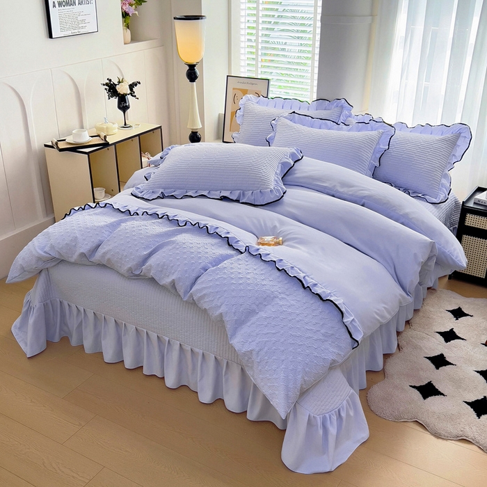 91家纺网 家纺一手货源 找家纺 畅畅家纺 2025新款时尚柔软水洗棉床盖被套四件套 丁香紫