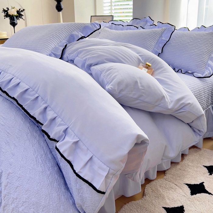 91家纺网 家纺一手货源 找家纺 畅畅家纺 2025新款时尚柔软水洗棉床盖被套四件套 丁香紫