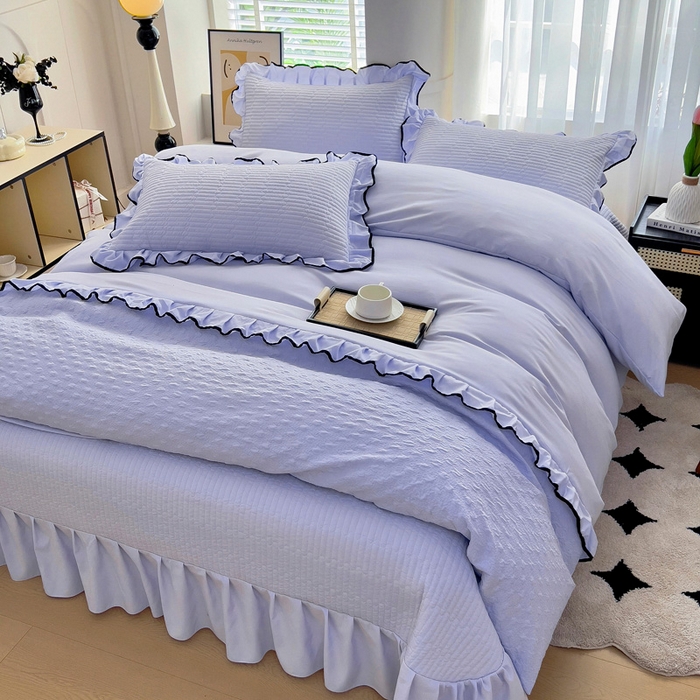 91家纺网 家纺一手货源 找家纺 畅畅家纺 2025新款时尚柔软水洗棉床盖被套四件套 丁香紫