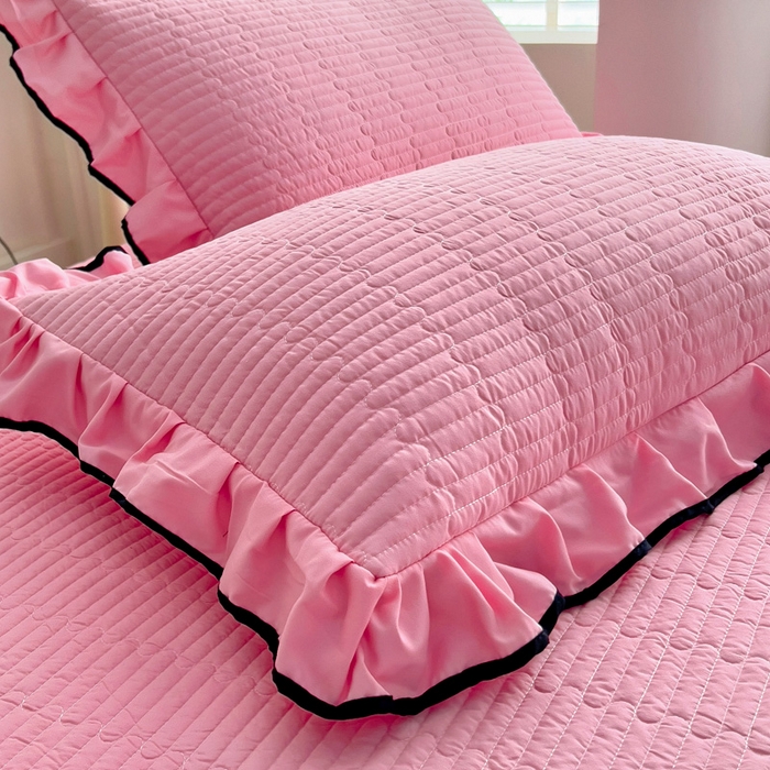 91家纺网 家纺一手货源 找家纺 畅畅家纺 2025新款时尚柔软水洗棉床盖被套四件套 粉色