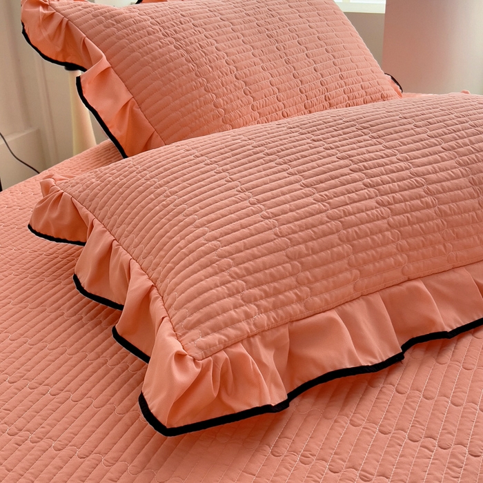 91家纺网 家纺一手货源 找家纺 畅畅家纺 2025新款时尚柔软水洗棉床盖被套四件套 橘粉