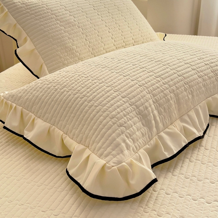 91家纺网 家纺一手货源 找家纺 畅畅家纺 2025新款时尚柔软水洗棉床盖被套四件套 米白