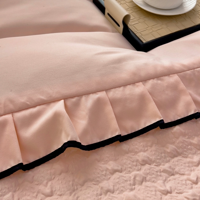 91家纺网 家纺一手货源 找家纺 畅畅家纺 2025新款时尚柔软水洗棉床盖被套四件套 藕粉