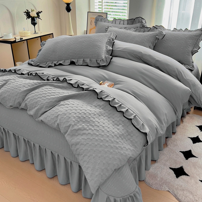 畅畅家纺 2025新款时尚柔软水洗棉床盖被套四件套 绅士灰