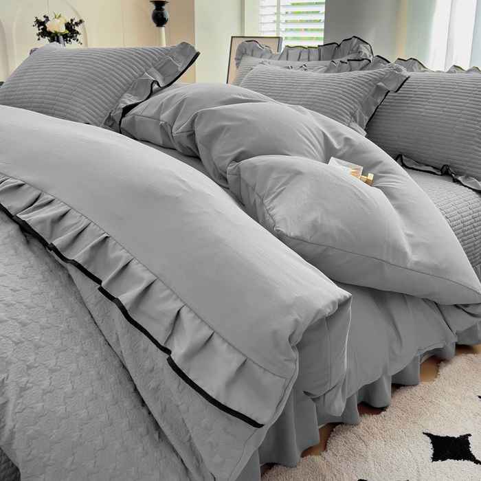 91家纺网 家纺一手货源 找家纺 畅畅家纺 2025新款时尚柔软水洗棉床盖被套四件套 绅士灰