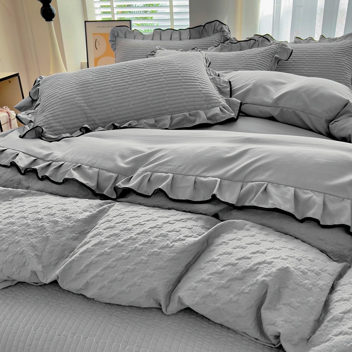 91家纺网 家纺一手货源 找家纺 畅畅家纺 2025新款时尚柔软水洗棉床盖被套四件套 绅士灰