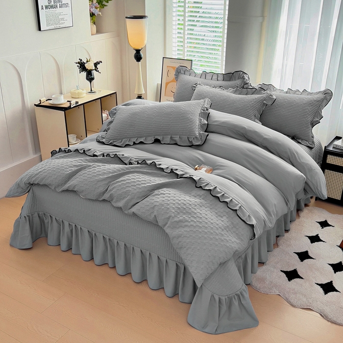 91家纺网 家纺一手货源 找家纺 畅畅家纺 2025新款时尚柔软水洗棉床盖被套四件套 绅士灰