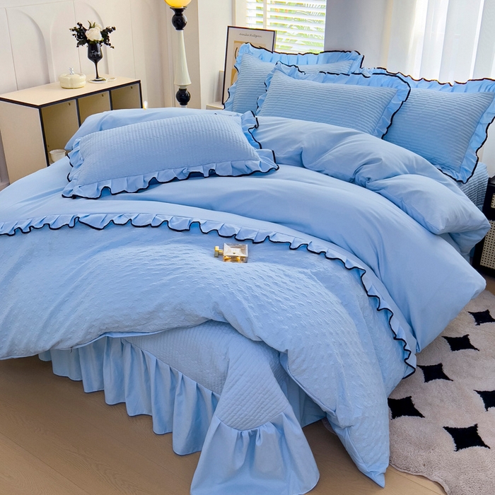 91家纺网 家纺一手货源 找家纺 畅畅家纺 2025新款时尚柔软水洗棉床盖被套四件套 深蓝