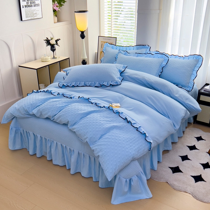 91家纺网 家纺一手货源 找家纺 畅畅家纺 2025新款时尚柔软水洗棉床盖被套四件套 深蓝