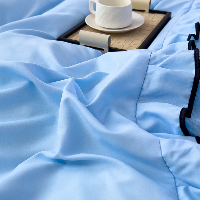 91家纺网 家纺一手货源 找家纺 畅畅家纺 2025新款时尚柔软水洗棉床盖被套四件套 深蓝