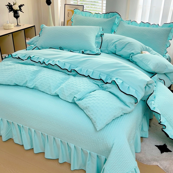 91家纺网 家纺一手货源 找家纺 畅畅家纺 2025新款时尚柔软水洗棉床盖被套四件套 水绿