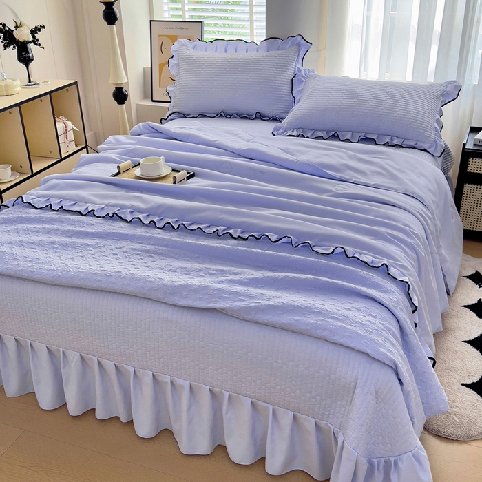 91家纺网 家纺一手货源 找家纺 畅畅家纺 2025新款春夏A类法式公主风夏被夏凉被空调被四件套-爱丽莎 爱丽莎丁香紫