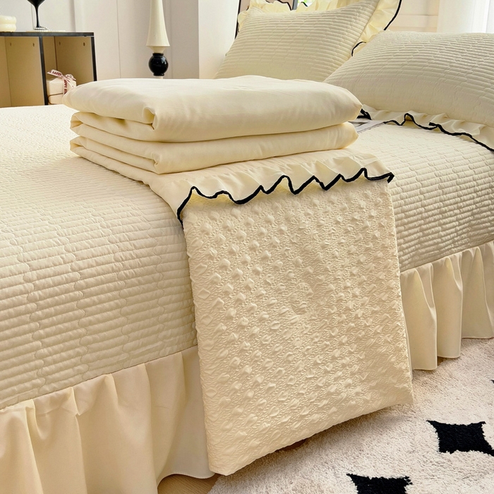 畅畅家纺 2025新款春夏A类法式公主风夏被夏凉被空调被四件套-爱丽莎 爱丽莎米白