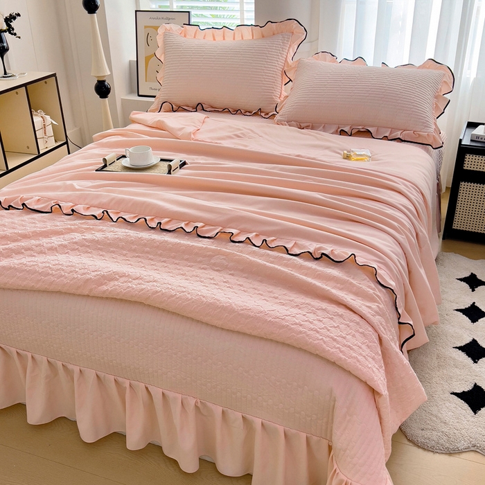 91家纺网 家纺一手货源 找家纺 畅畅家纺 2025新款春夏A类法式公主风夏被夏凉被空调被四件套-爱丽莎 爱丽莎藕粉