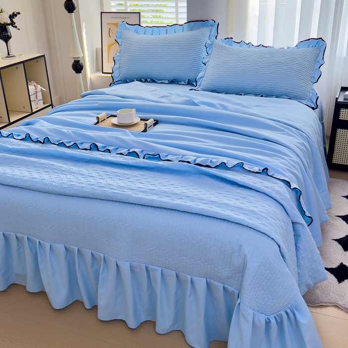 91家纺网 家纺一手货源 找家纺 畅畅家纺 2025新款春夏A类法式公主风夏被夏凉被空调被四件套-爱丽莎 爱丽莎深蓝