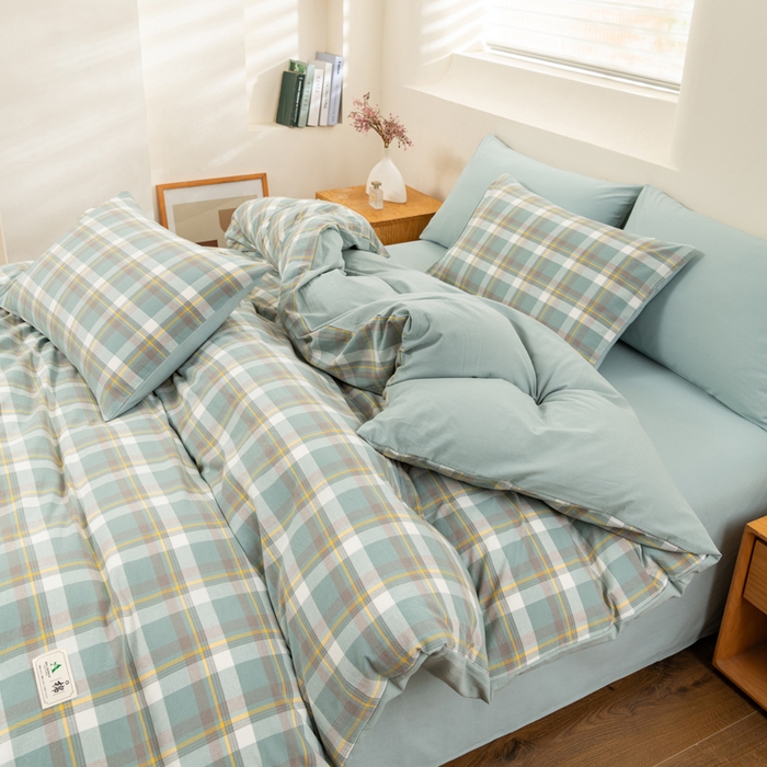 91家纺网 家纺一手货源 找家纺 居美良品 2025新款色织细纱老粗布100%全棉纯棉水洗棉系列被套单件-单被套 静雅-绿