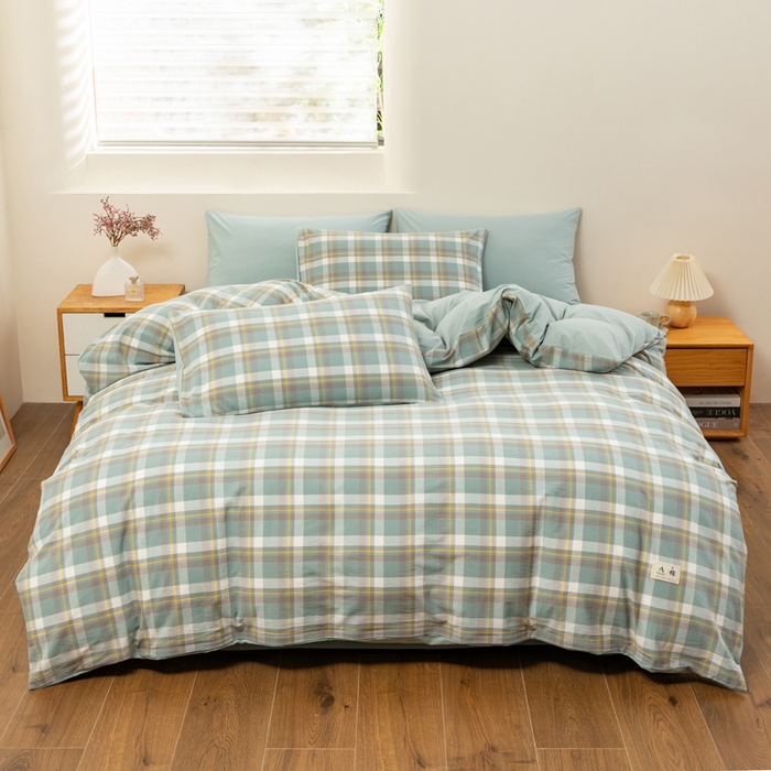 91家纺网 家纺一手货源 找家纺 居美良品 2025新款色织细纱老粗布100%全棉纯棉水洗棉系列被套单件-单被套 静雅-绿