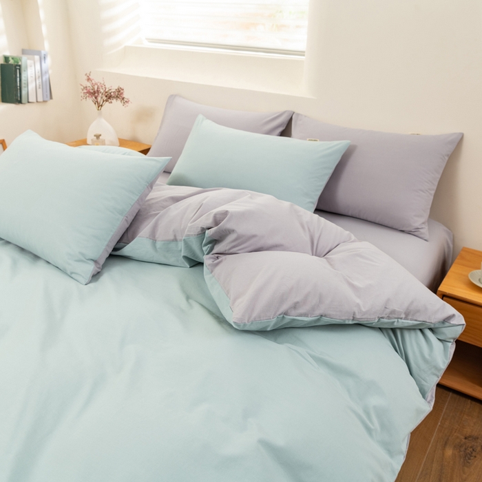 91家纺网 家纺一手货源 找家纺 居美良品 2025新款色织细纱老粗布100%全棉纯棉水洗棉系列被套单件-单被套 兰青-灰