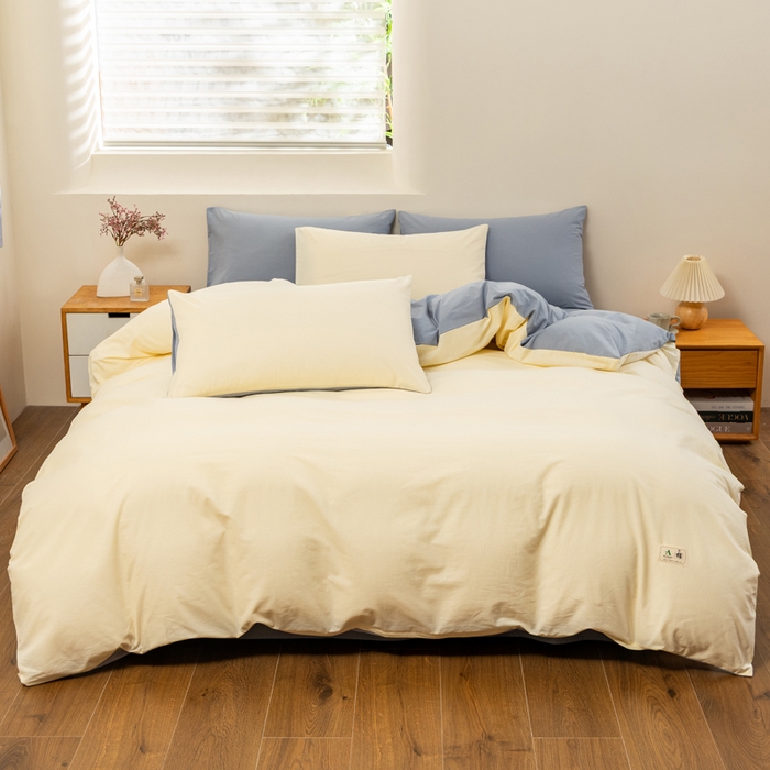 91家纺网 家纺一手货源 找家纺 居美良品 2025新款色织细纱老粗布100%全棉纯棉水洗棉系列被套单件-单被套 奶昔-蓝