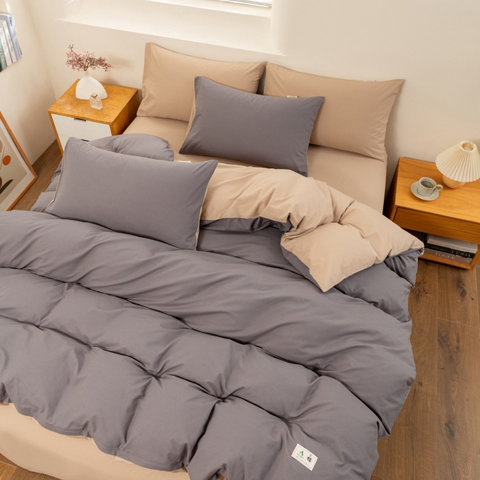91家纺网 家纺一手货源 找家纺 居美良品 2025新款色织细纱老粗布100%全棉纯棉水洗棉系列被套单件-单被套 深灰-咖
