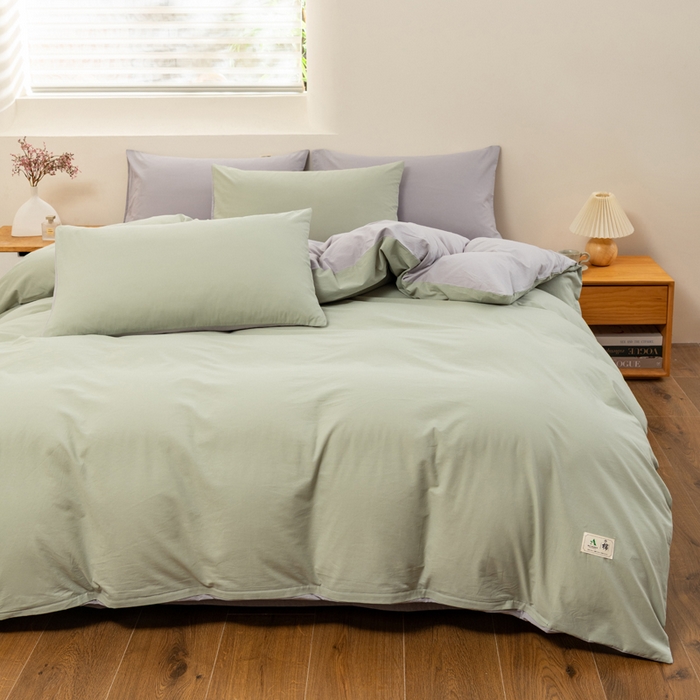 91家纺网 家纺一手货源 找家纺 居美良品 2025新款色织细纱老粗布100%全棉纯棉水洗棉系列被套单件-单被套 松绿-灰