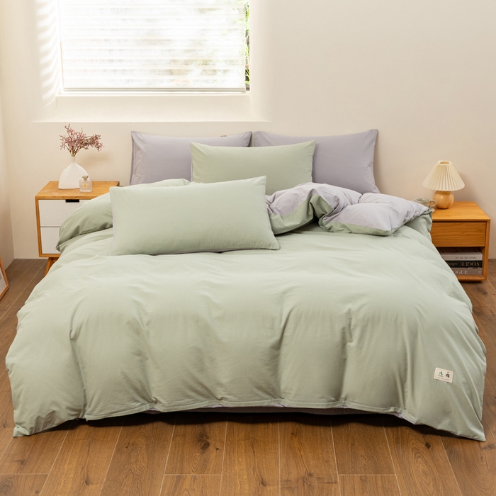 91家纺网 家纺一手货源 找家纺 居美良品 2025新款色织细纱老粗布100%全棉纯棉水洗棉系列被套单件-单被套 松绿-灰