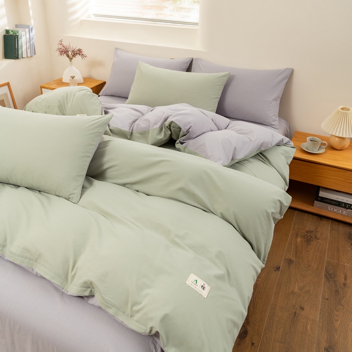 91家纺网 家纺一手货源 找家纺 居美良品 2025新款色织细纱老粗布100%全棉纯棉水洗棉系列被套单件-单被套 松绿-灰