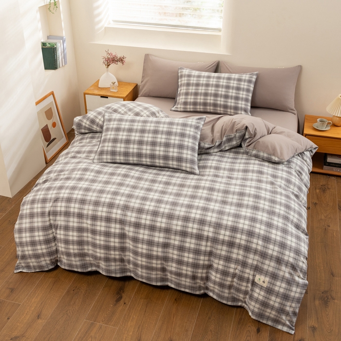 91家纺网 家纺一手货源 找家纺 居美良品 2025新款色织细纱老粗布100%全棉纯棉水洗棉系列被套单件-单被套 烟雨-灰