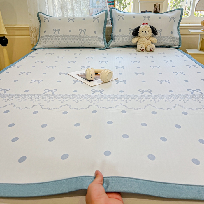 91家纺网 家纺一手货源 找家纺 2025新款A类高分子色织提花软凉席（平铺床席款） 夏日舞曲-兰