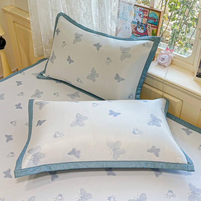 91家纺网 家纺一手货源 找家纺 2025新款A类高分子色织提花软凉席（平铺床席款） 蝶舞兰