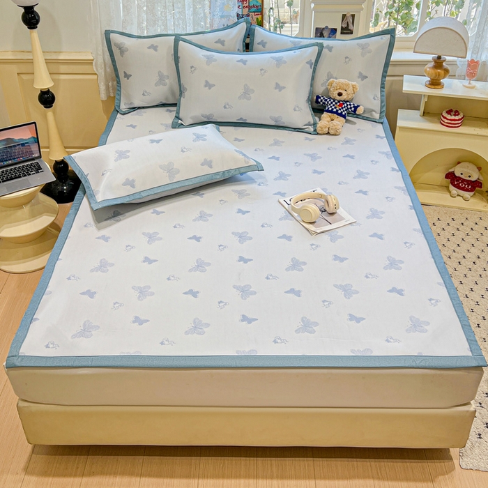 91家纺网 家纺一手货源 找家纺 2025新款A类高分子色织提花软凉席（平铺床席款） 蝶舞兰