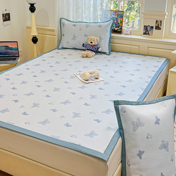 91家纺网 家纺一手货源 找家纺 2025新款A类高分子色织提花软凉席（平铺床席款） 蝶舞兰