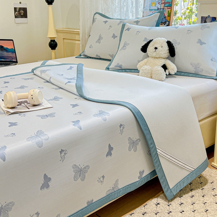 91家纺网 家纺一手货源 找家纺 2025新款A类高分子色织提花软凉席（平铺床席款） 蝶舞兰