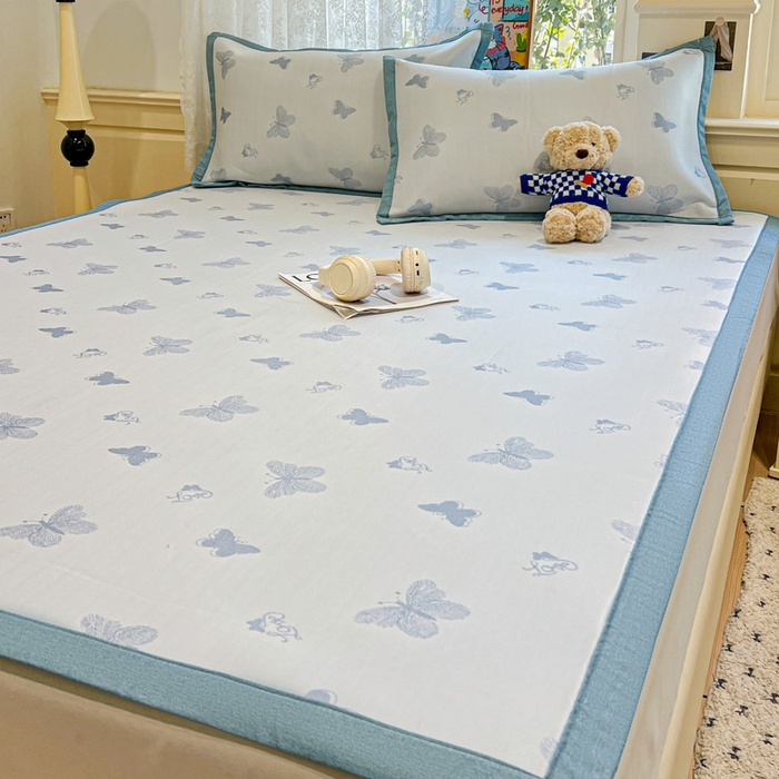 91家纺网 家纺一手货源 找家纺 2025新款A类高分子色织提花软凉席（平铺床席款） 蝶舞兰