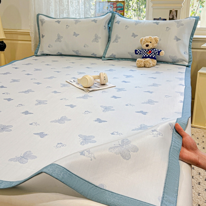 91家纺网 家纺一手货源 找家纺 2025新款A类高分子色织提花软凉席（平铺床席款） 蝶舞兰