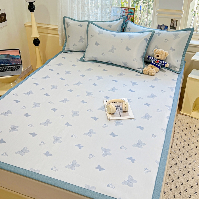 91家纺网 家纺一手货源 找家纺 2025新款A类高分子色织提花软凉席（平铺床席款） 蝶舞兰