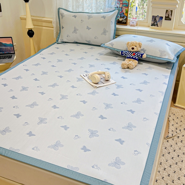 91家纺网 家纺一手货源 找家纺 2025新款A类高分子色织提花软凉席（平铺床席款） 蝶舞兰